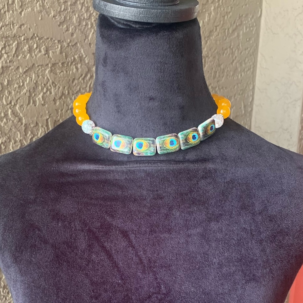 Whimsical Eclectic Peacock Beaded Choker Necklace